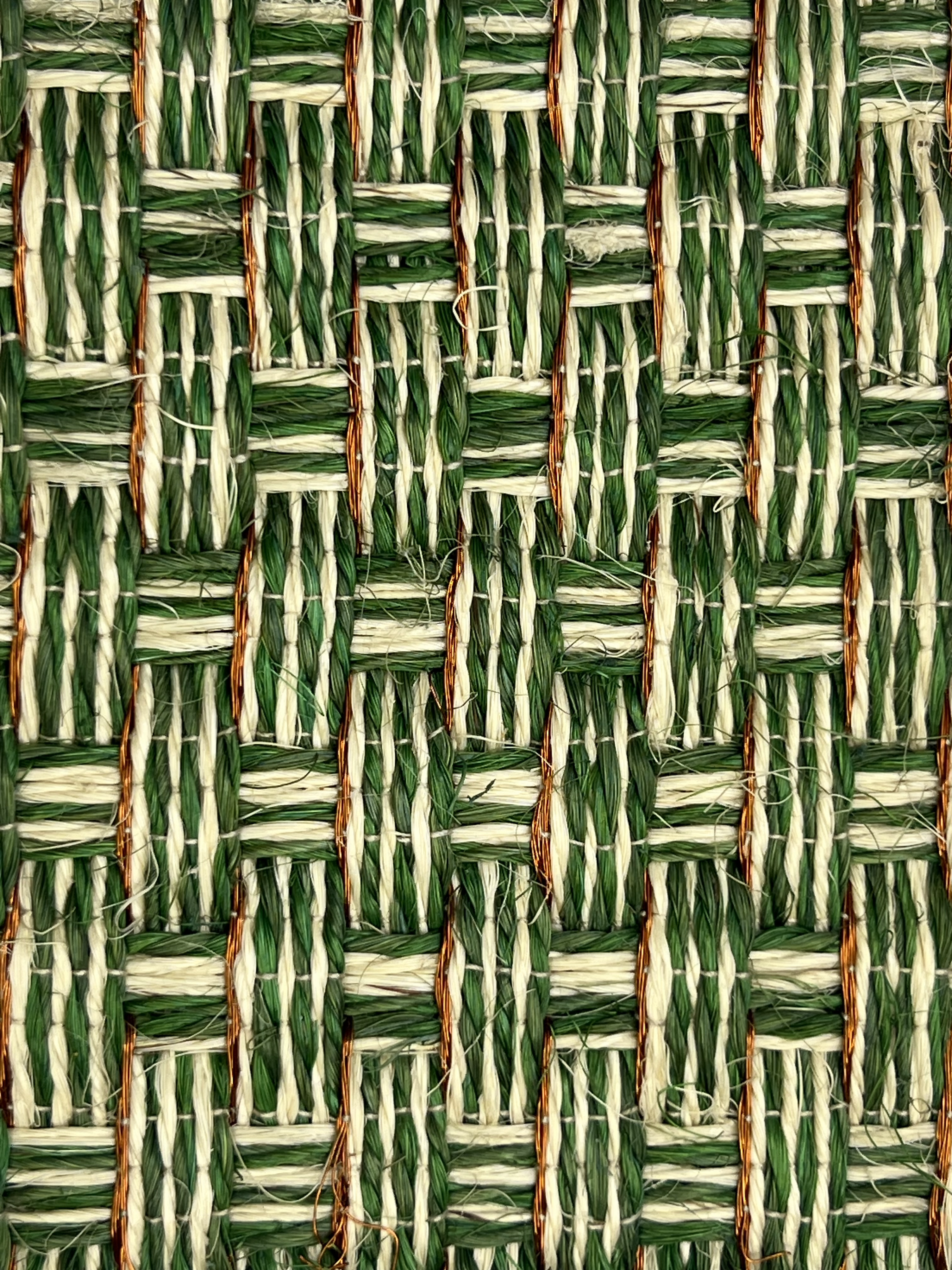 Green and Cream Grid Basketweave Area Rug