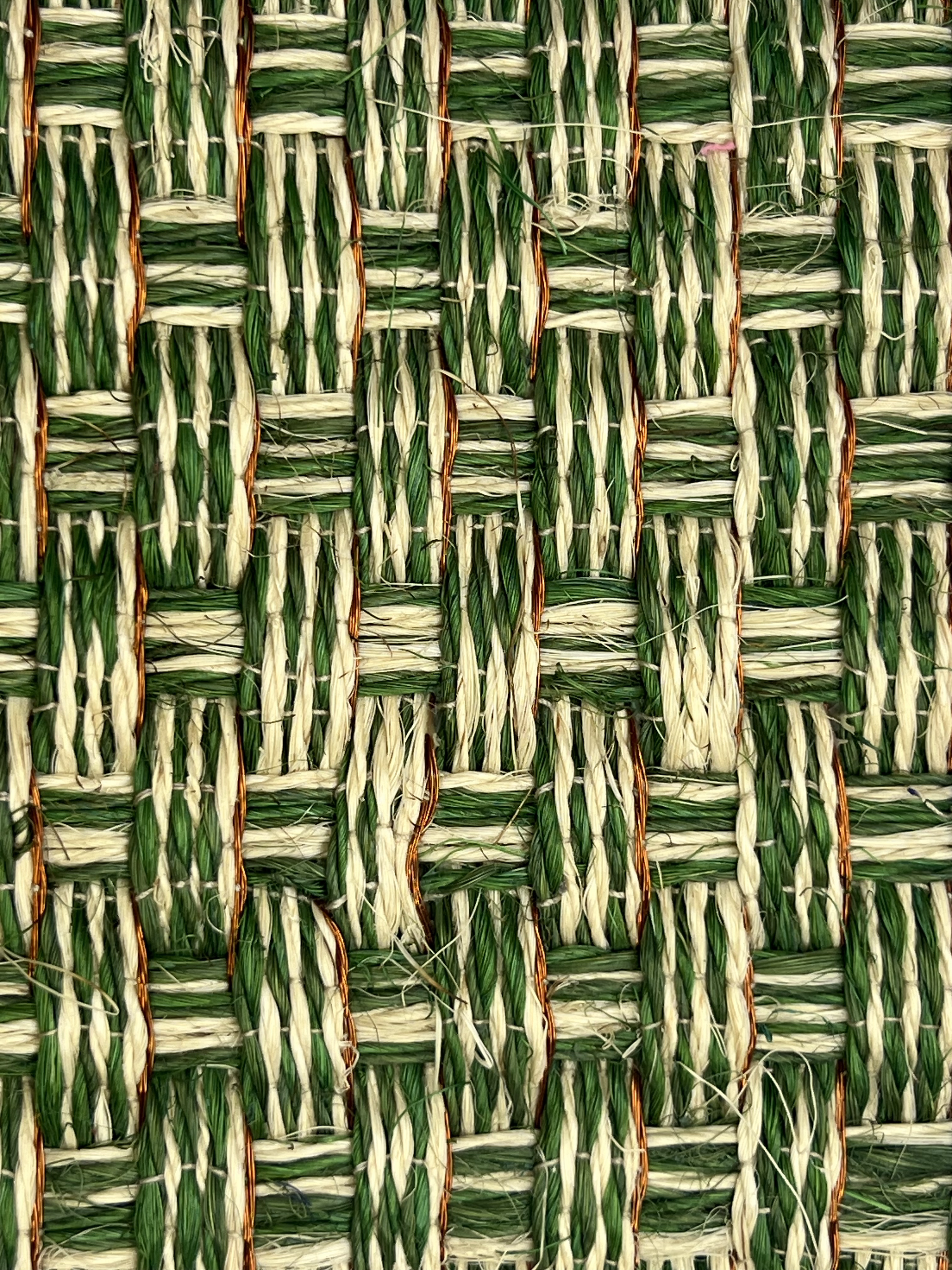 Dark Green and Cream Basketweave Area Rug