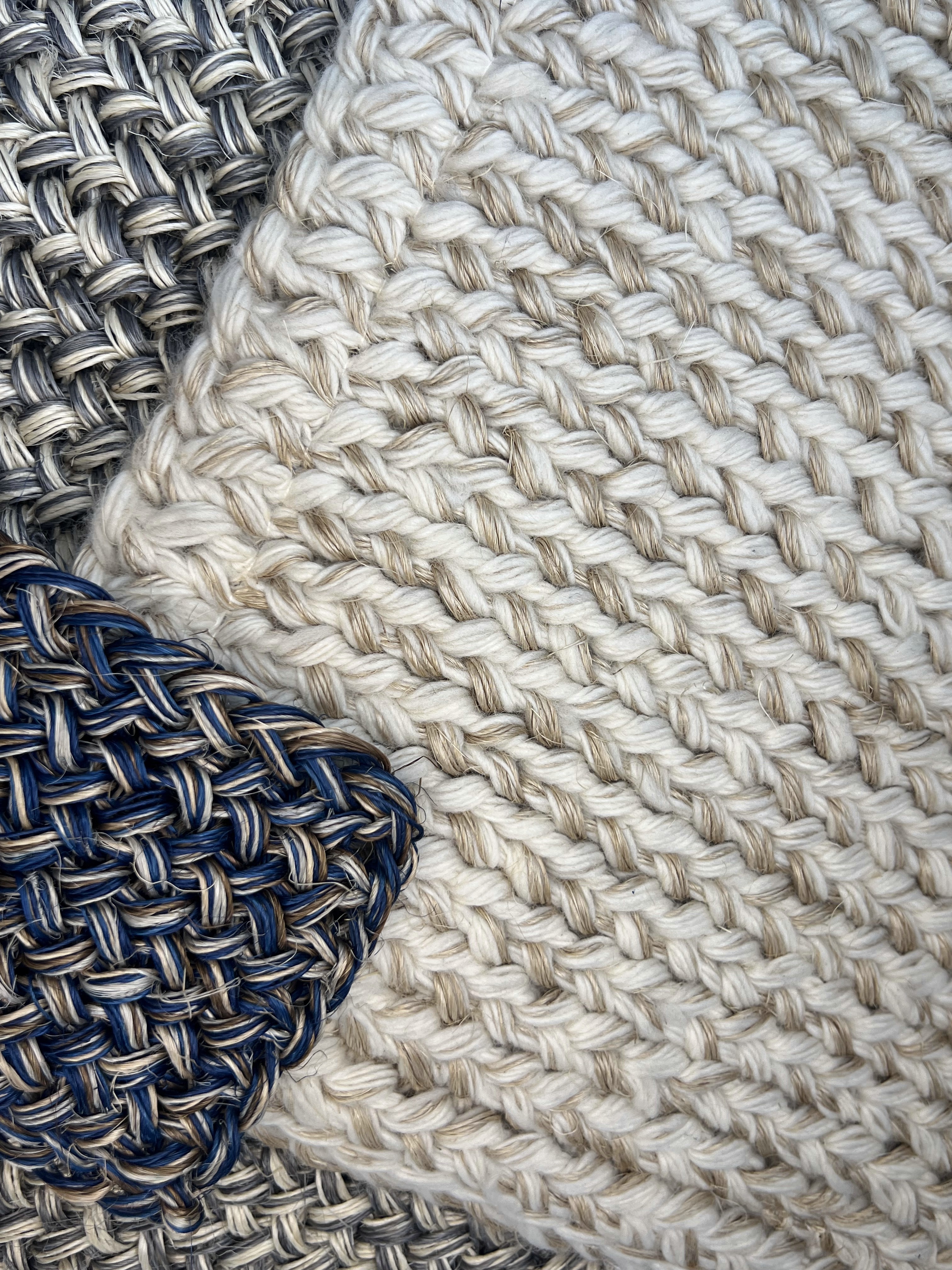 Ivory Braided Weave With Navy Accent Area Rug