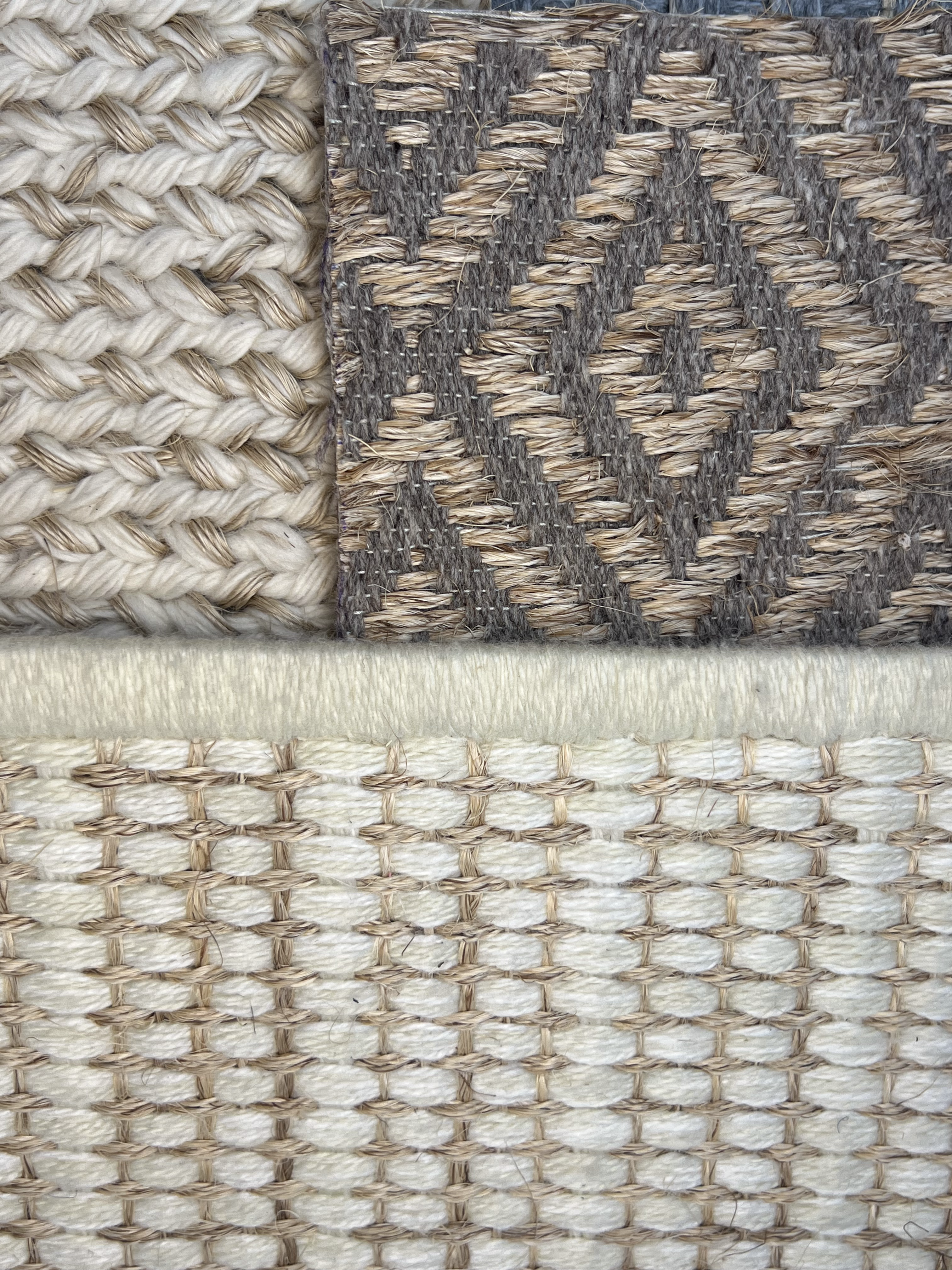 Ivory With Grey Diamond Border Weave Area Rug