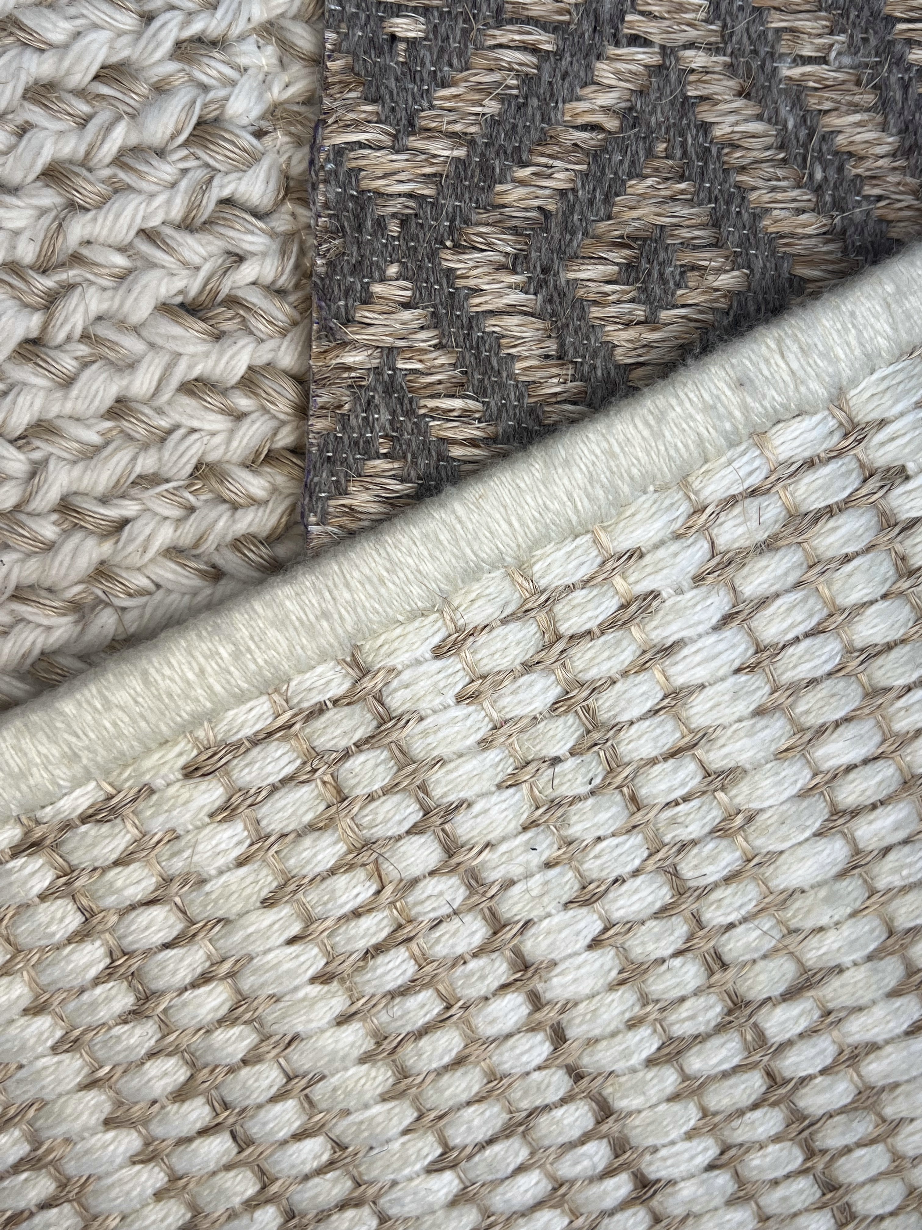 Cream With Grey Geometric Diamond Border Weave Area Rug