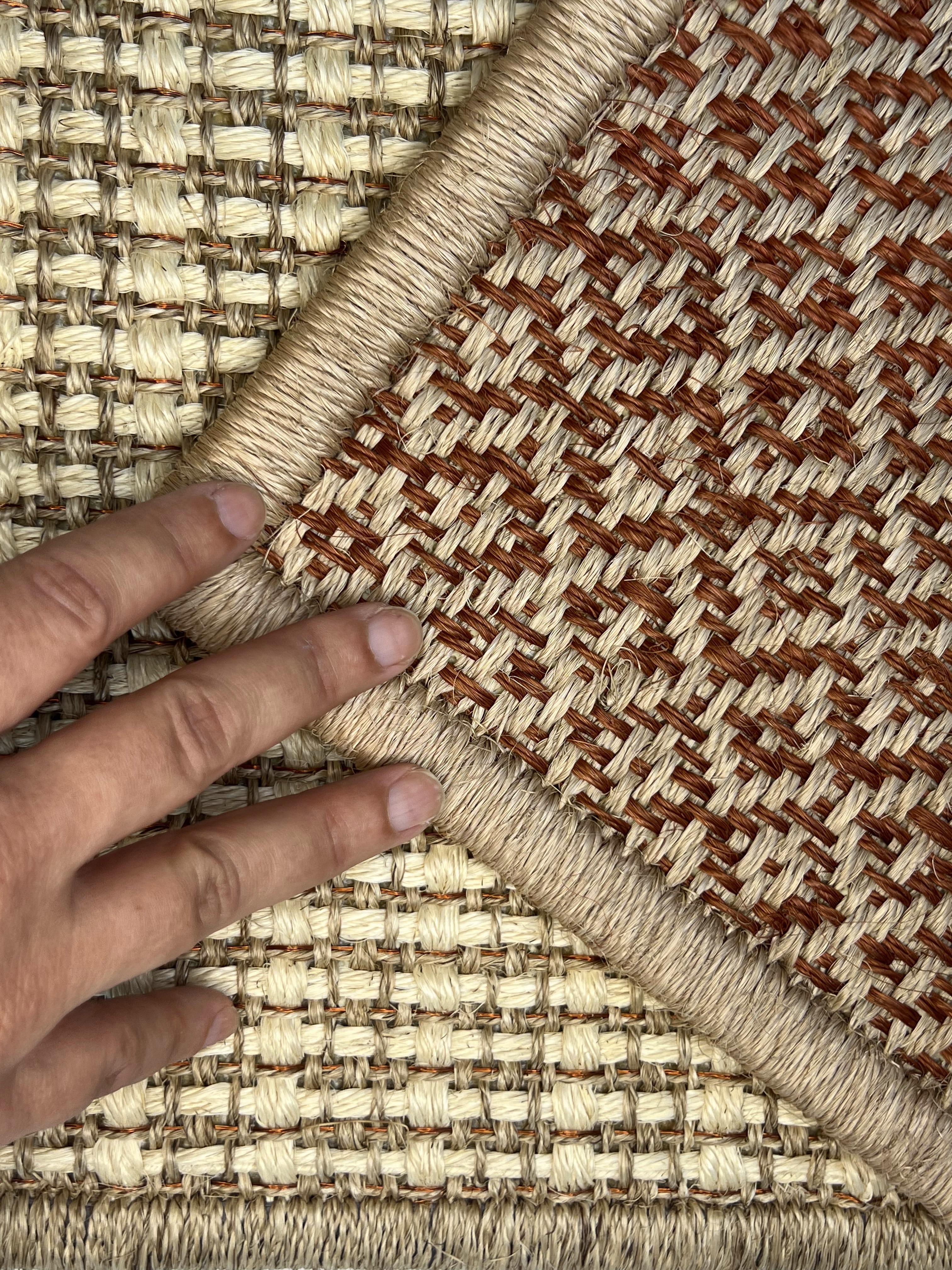 Beige and Rust-red Diamond-grid Area Rug
