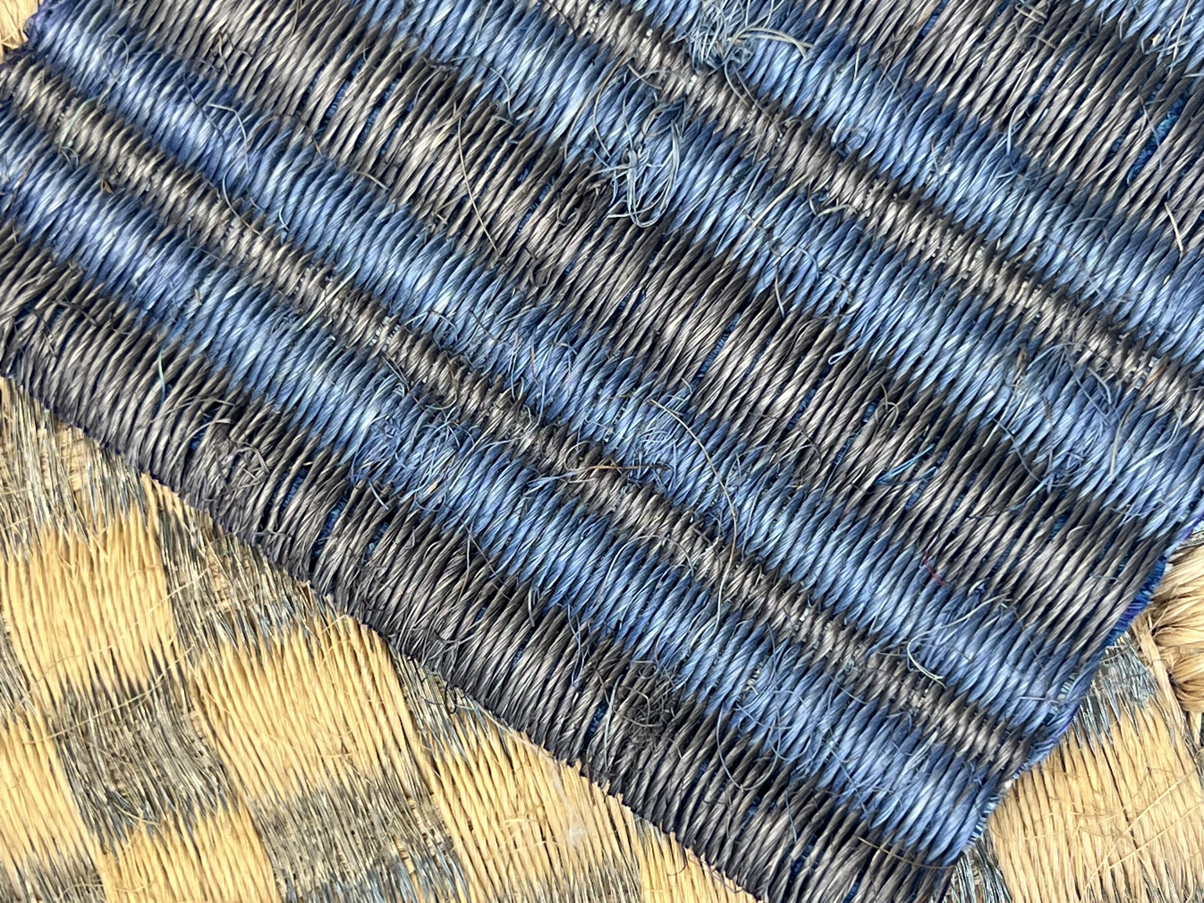 Blue and Gold Horizontal Stripe Plaid Flatweave Area Rug