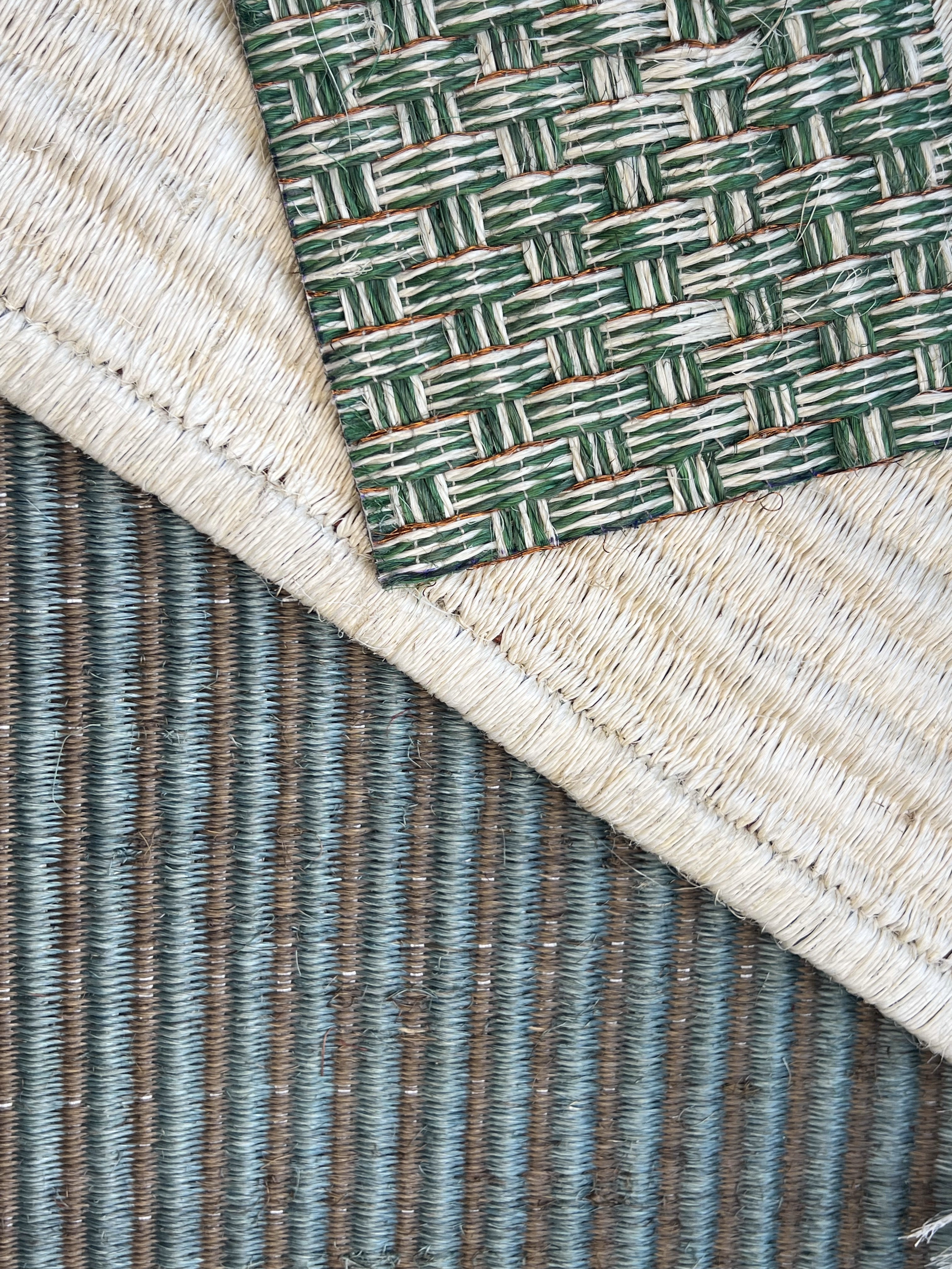 Teal-grey and Cream Green-fleck Ribbed Weave Area Rug