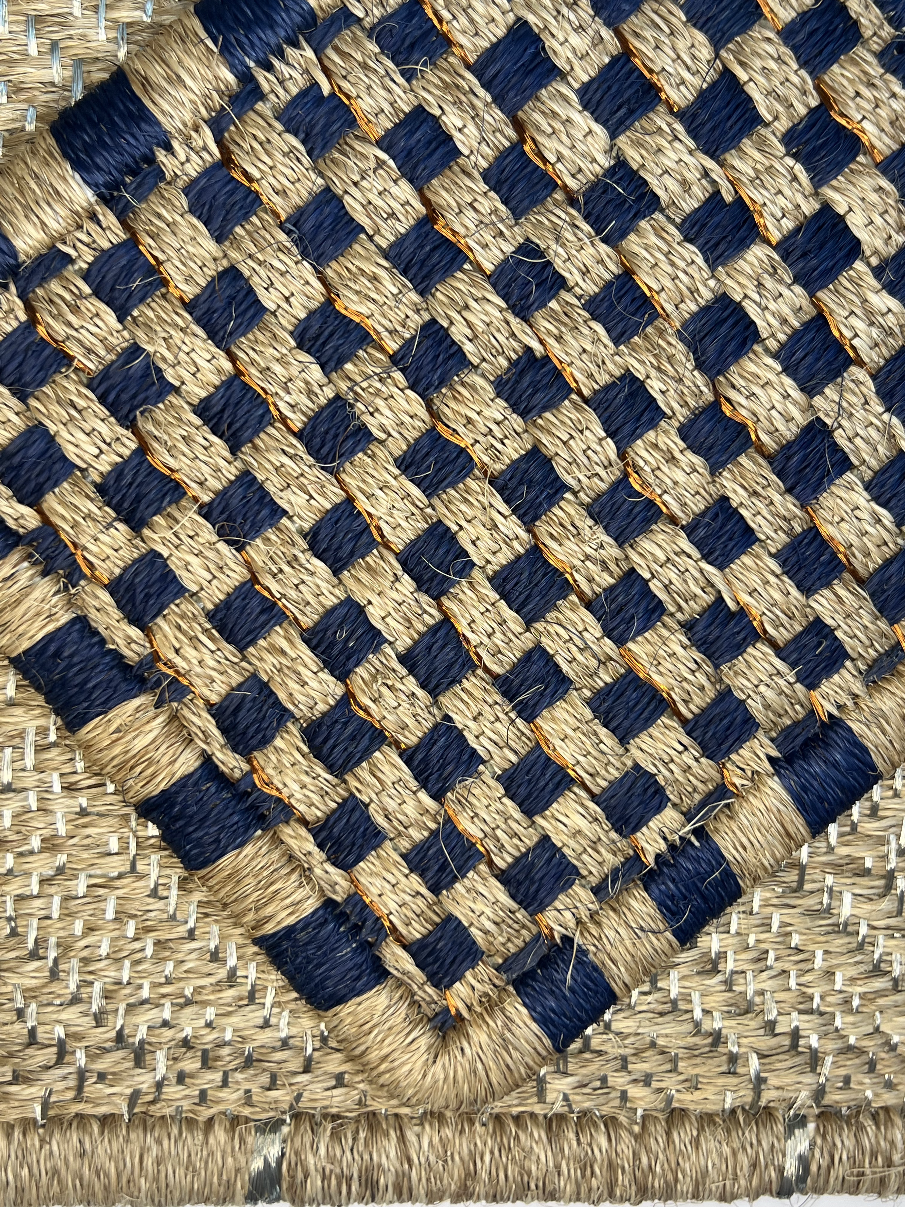 Blue and Cream Checkerboard Weave Area Rug