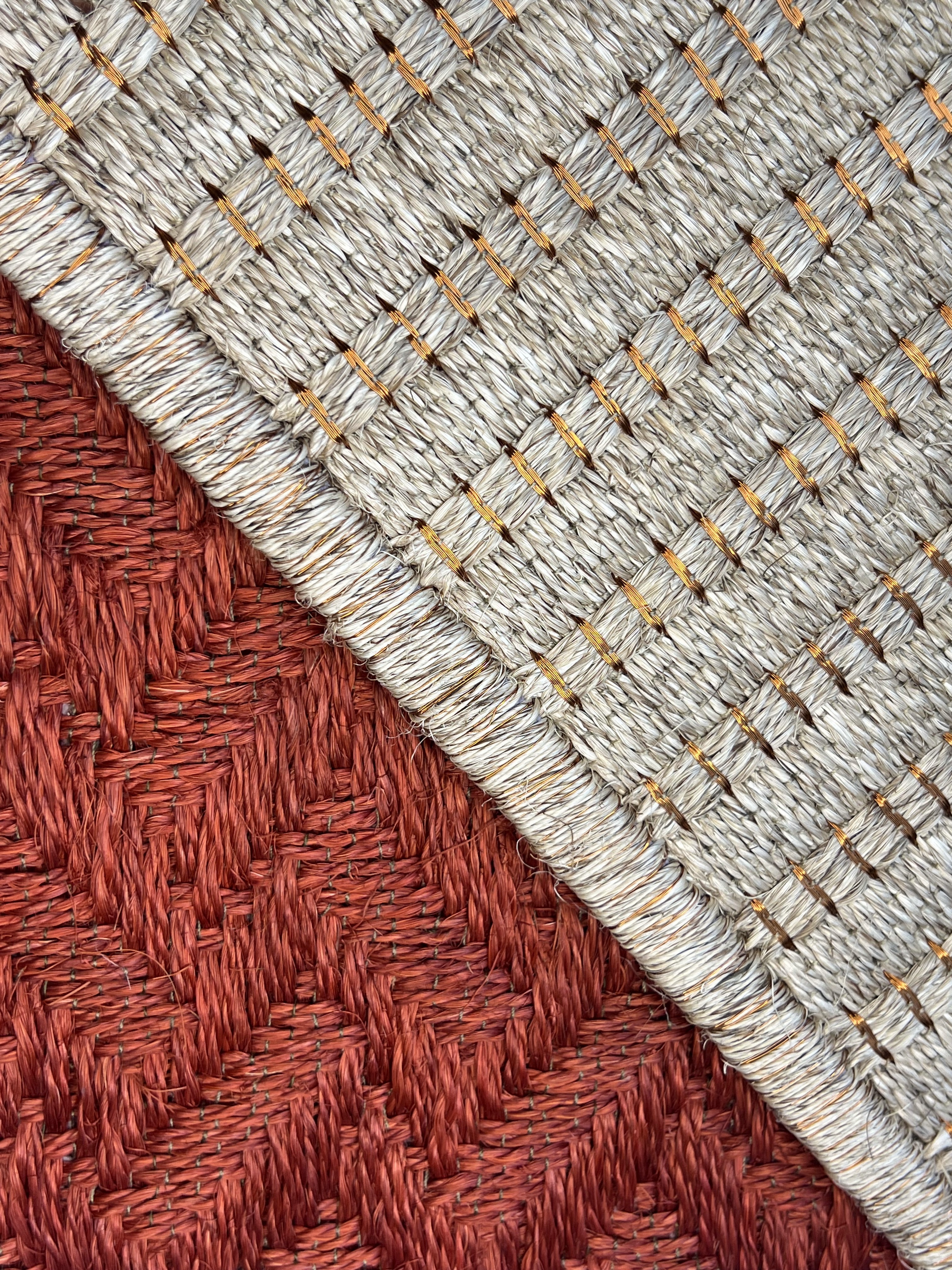 Rust-red and Natural Diamond-texture Bordered Weave Area Rug