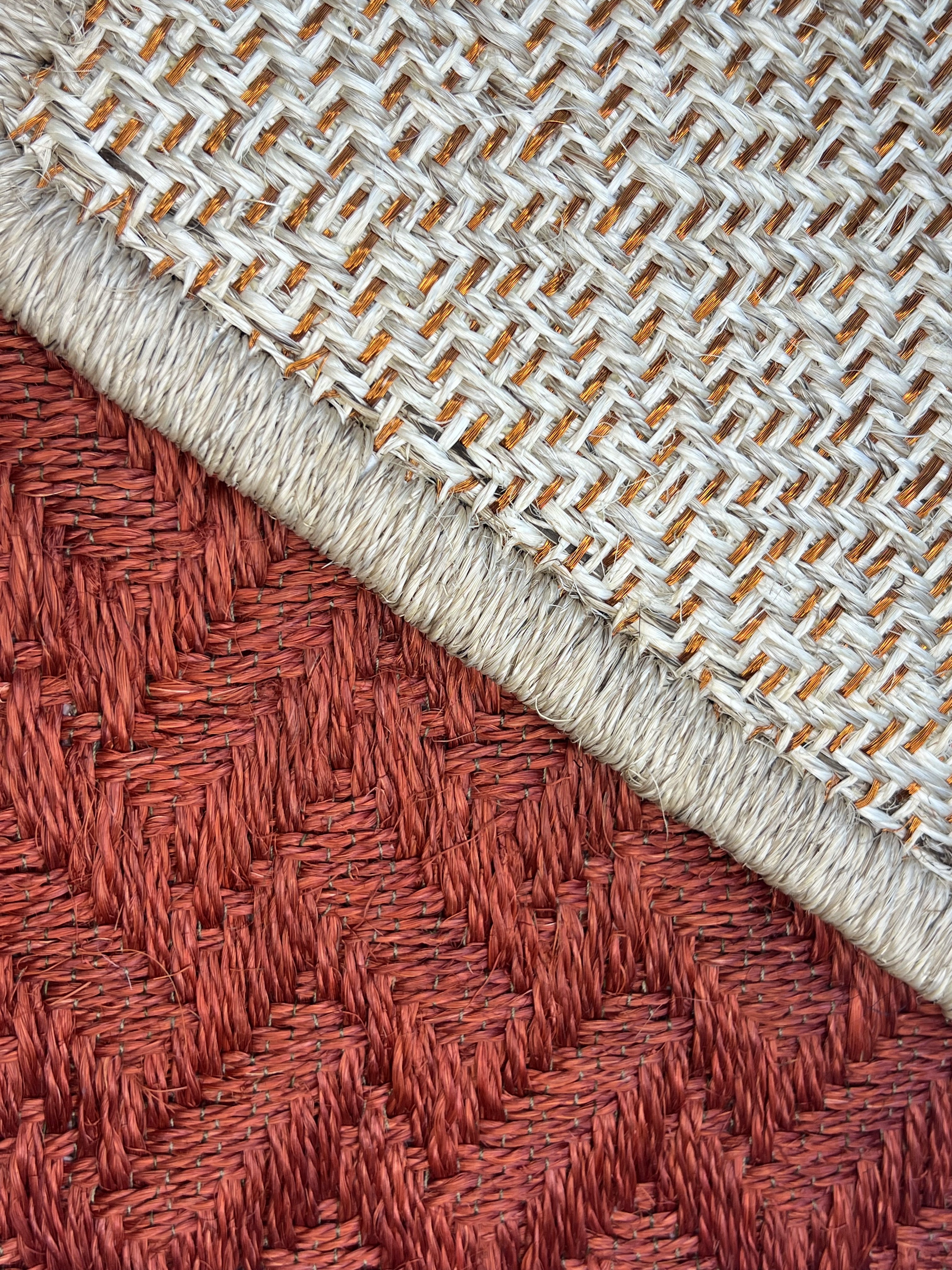 Terracotta and Beige Basketweave Diamond Area Rug
