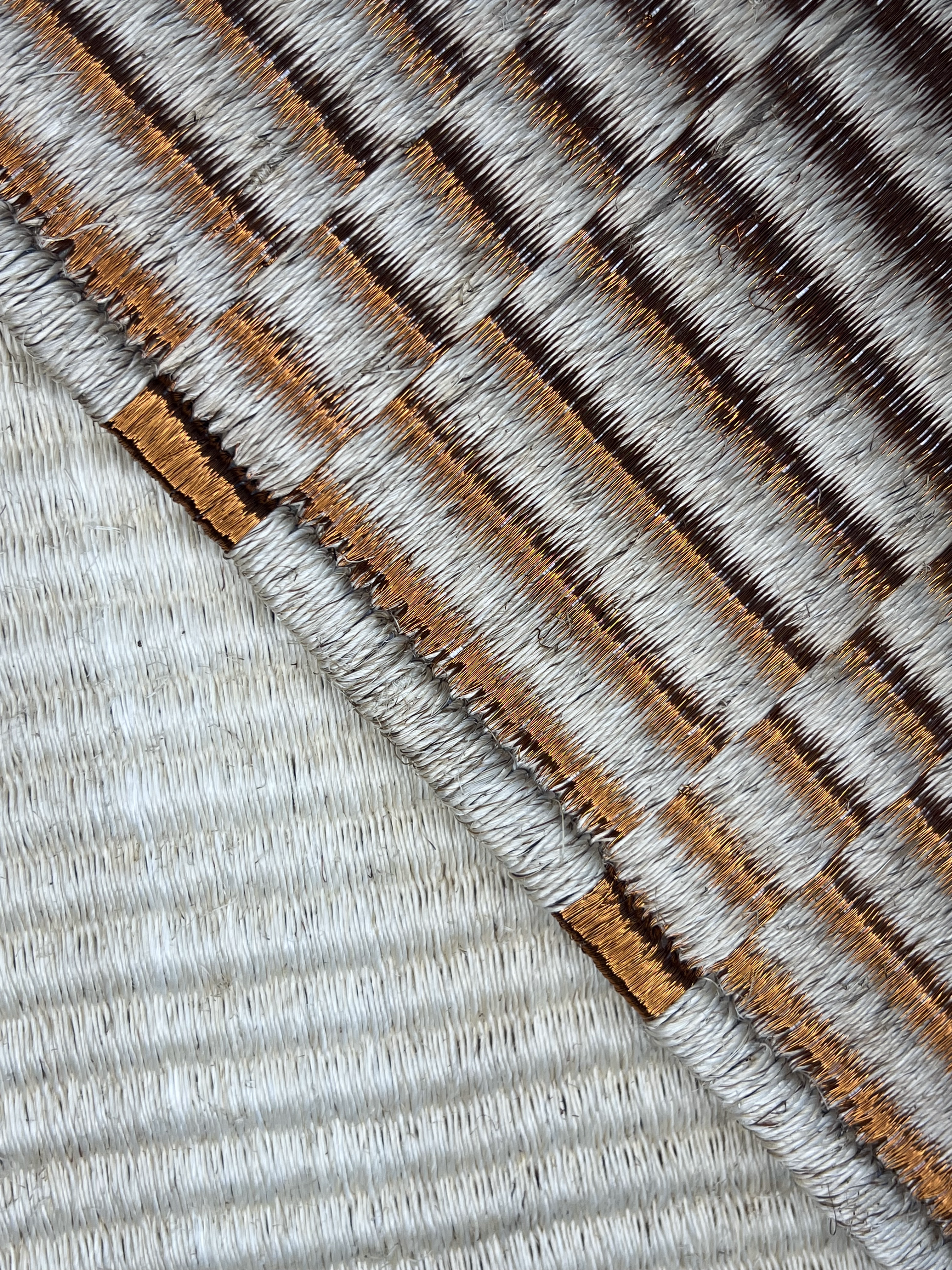 Light Grey and Copper Brick-pattern Flatweave Area Rug