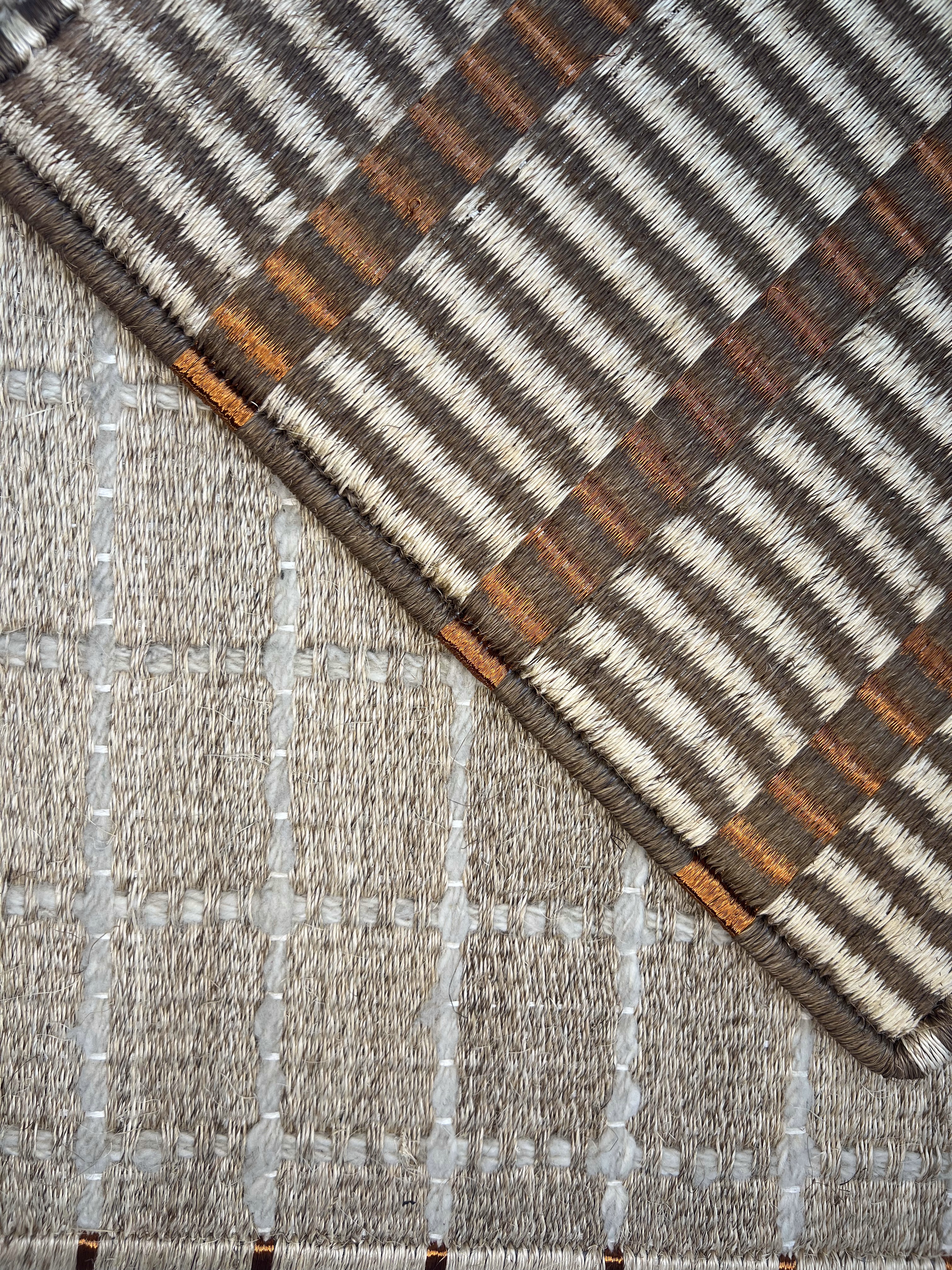 Brown and Rust Plaid Stripe Flatweave Area Rug