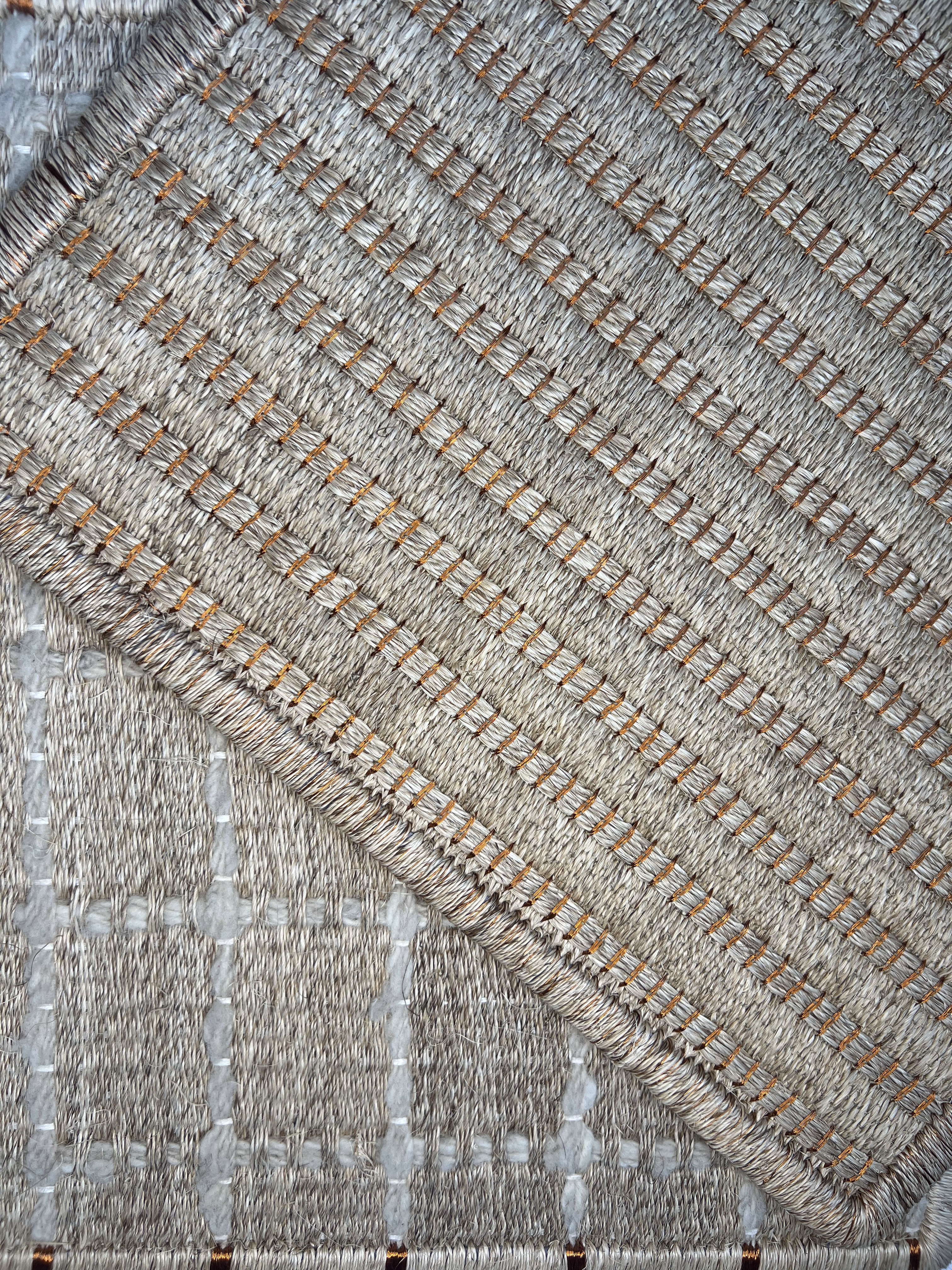 Beige and Copper Diagonal Pinstripe Flatweave Area Rug