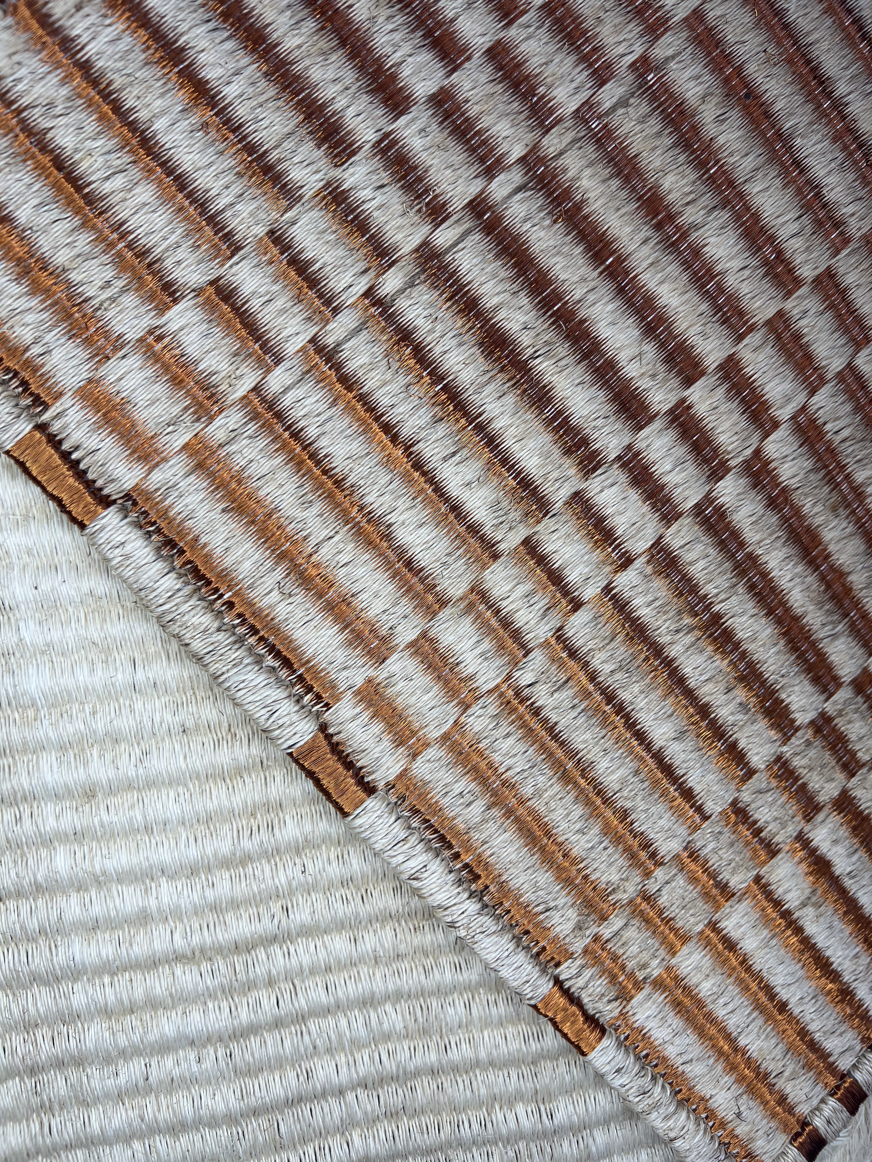 Brown and Cream Diagonal Brick-pattern Flatweave Area Rug