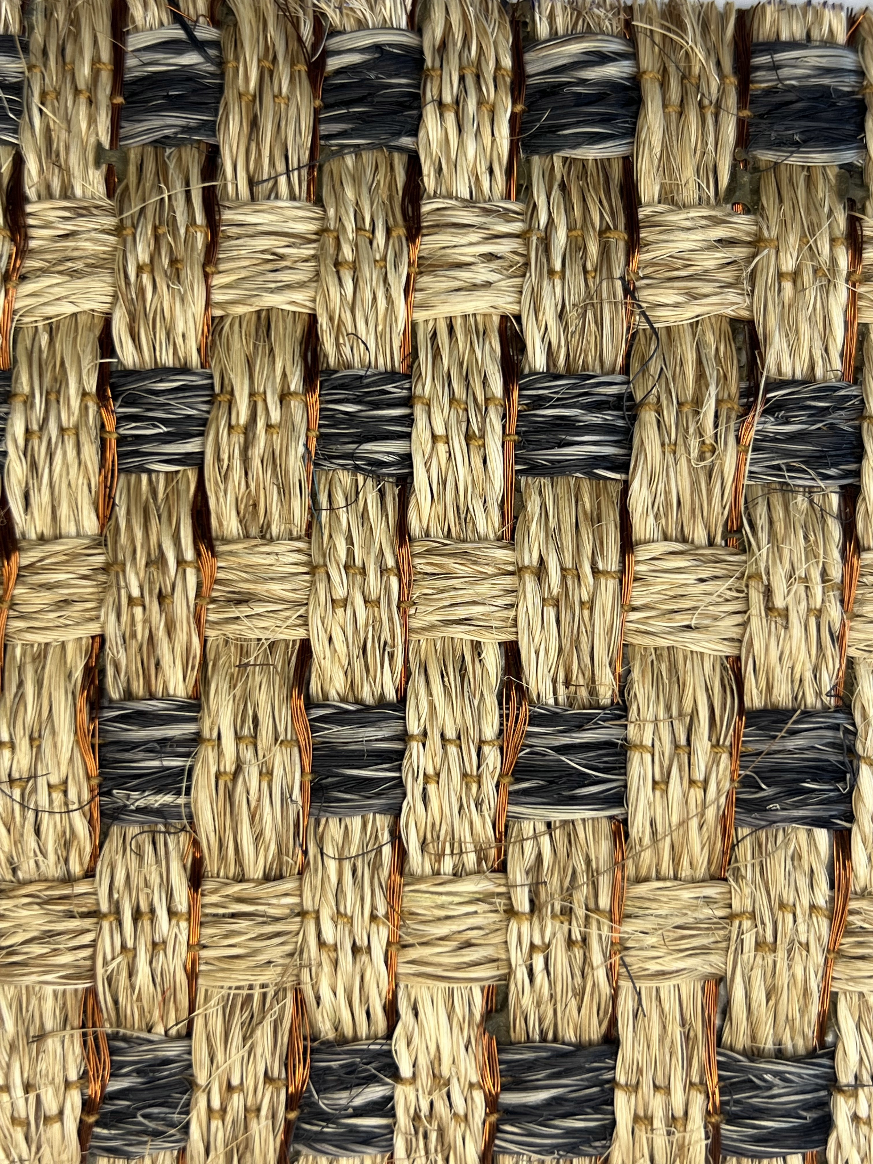 Natural With Navy Accent-check Basketweave Area Rug