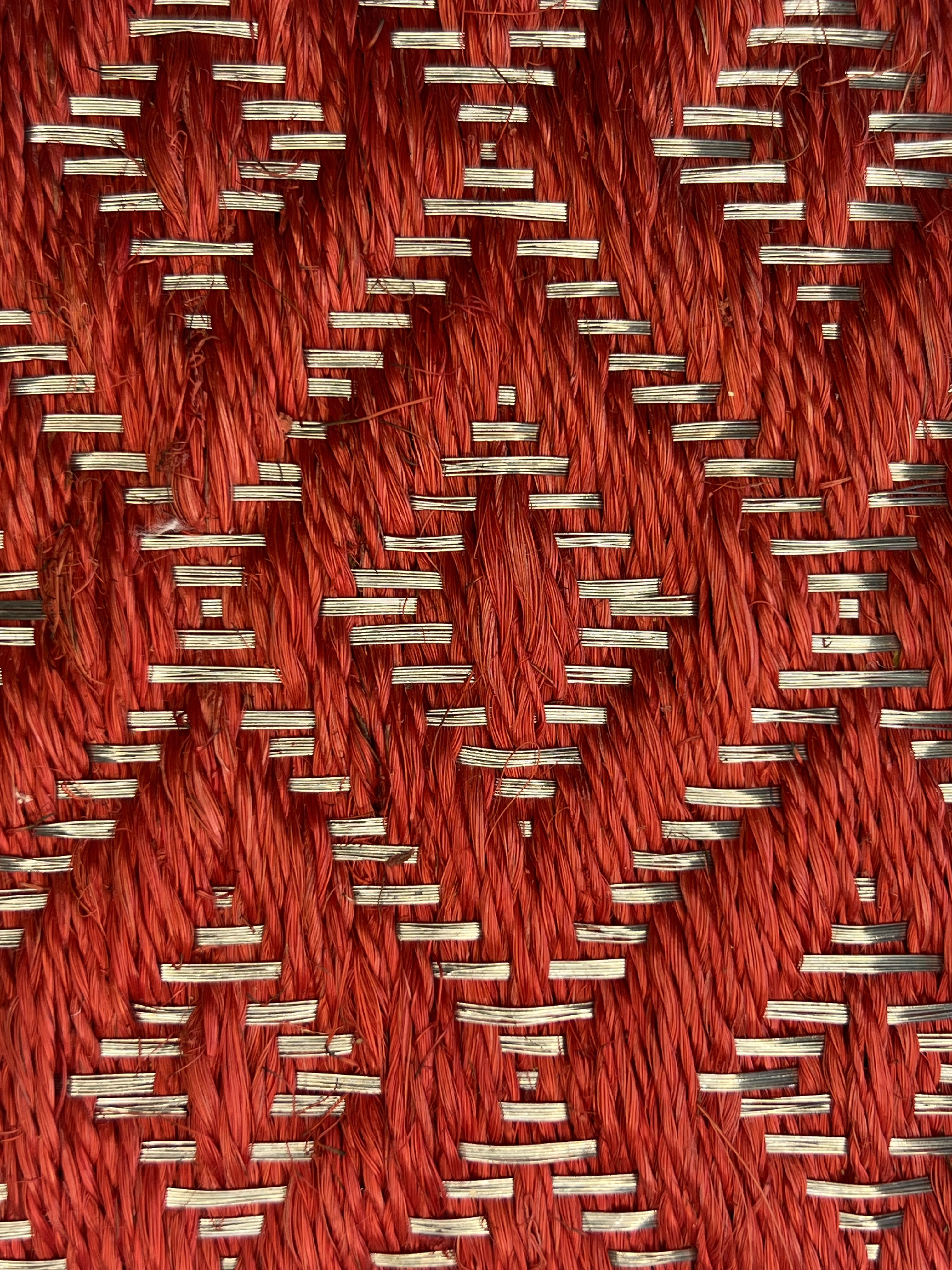 Red and Cream Diamond-lattice Weave Area Rug