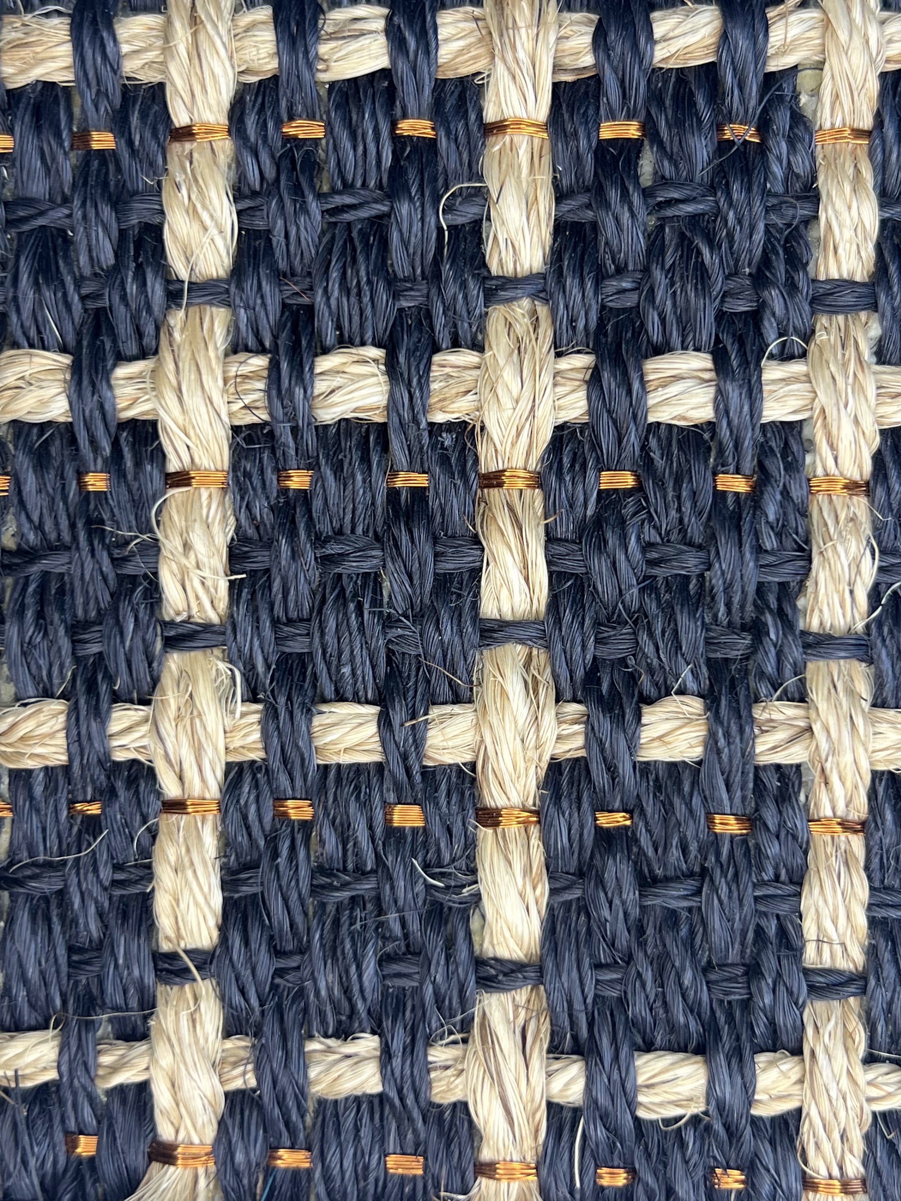 Navy Blue and Natural Grid Basketweave Area Rug