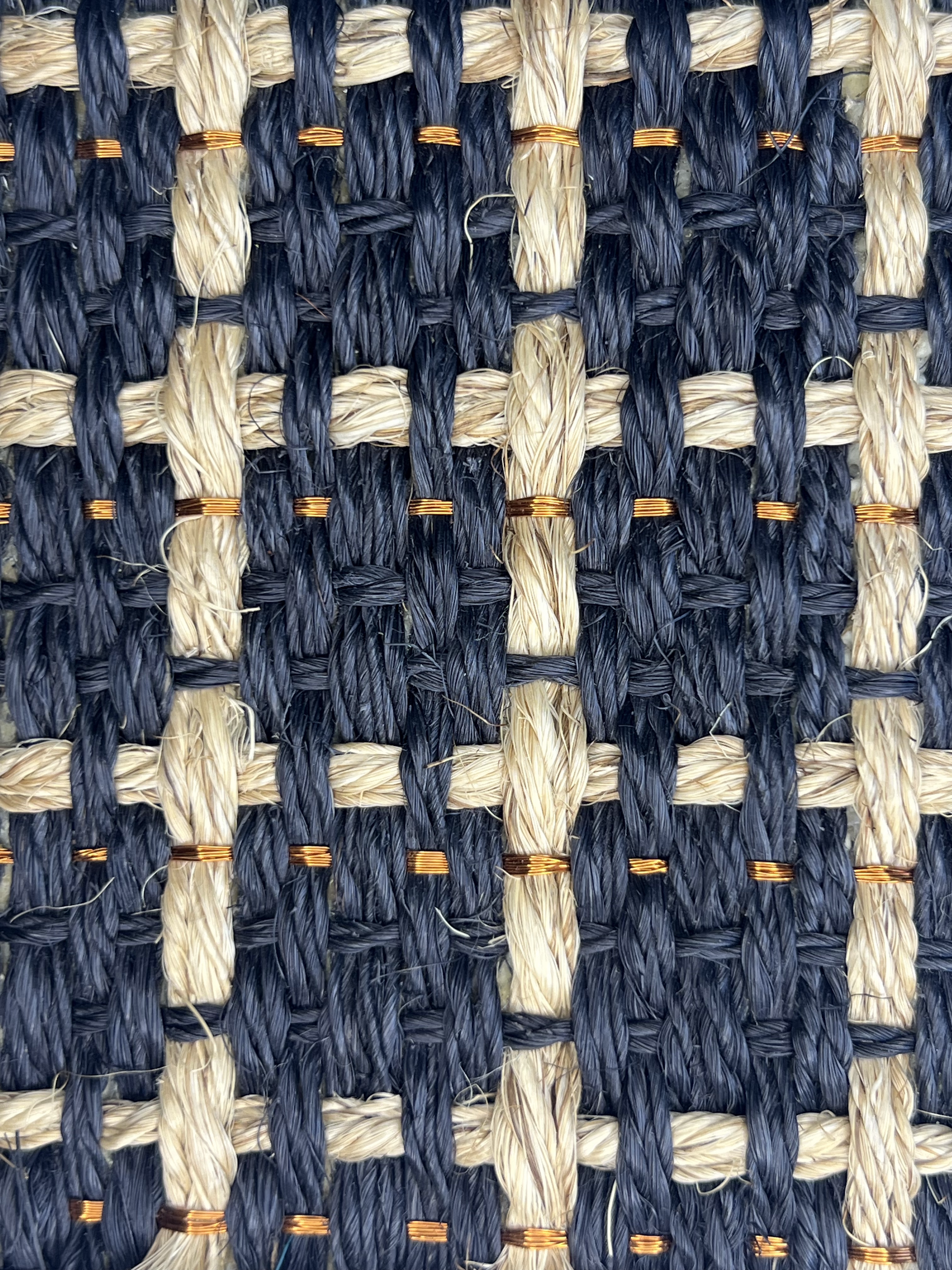 Navy Blue and Natural Grid Basketweave Area Rug