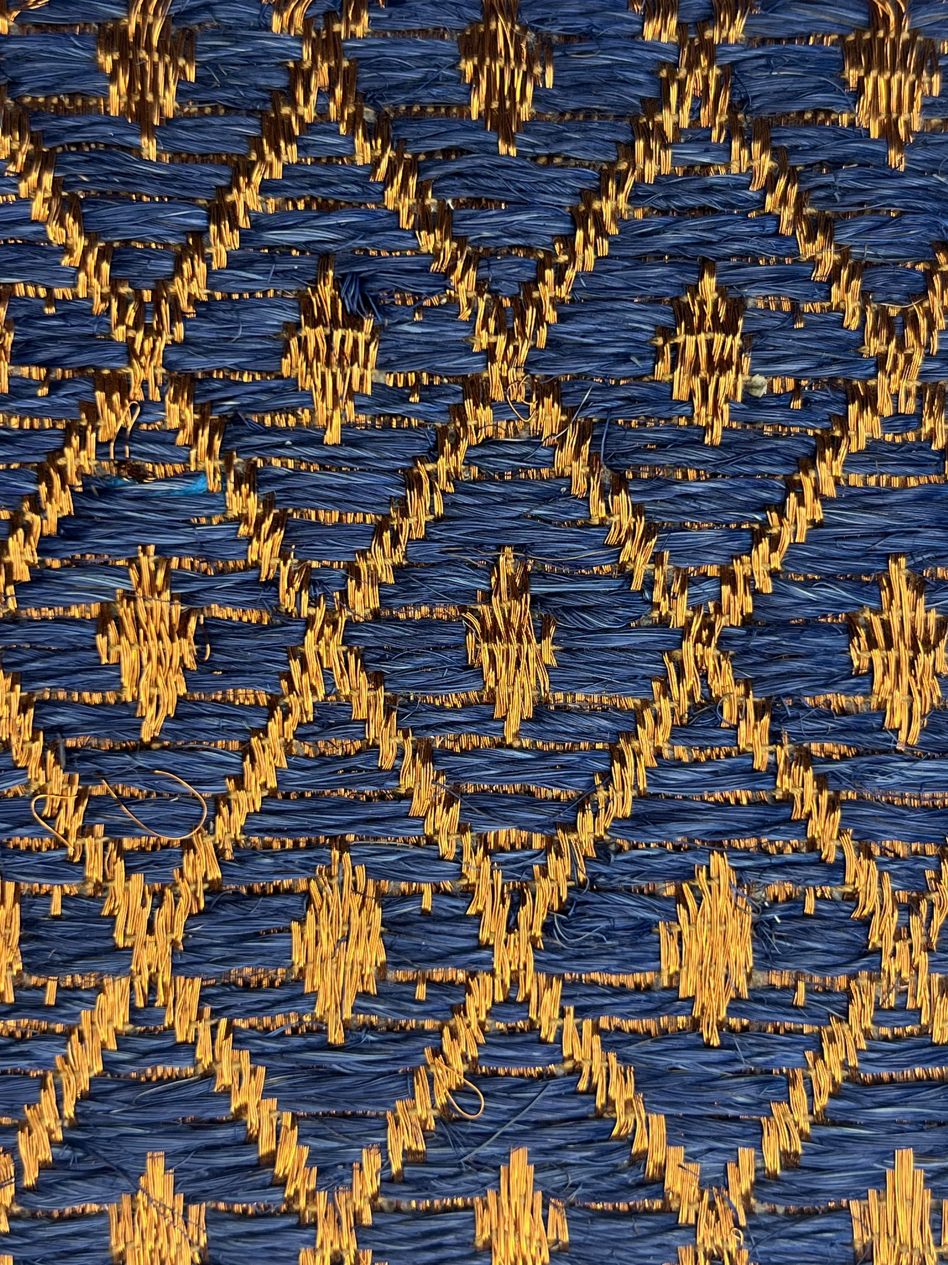 Navy Blue and Gold Diamond-lattice Weave Area Rug